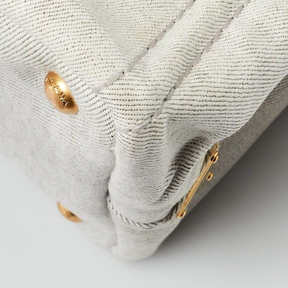 Prada Grey Canapa Denim Logo-Print Medium Tote Bag - Picture 9 of 10